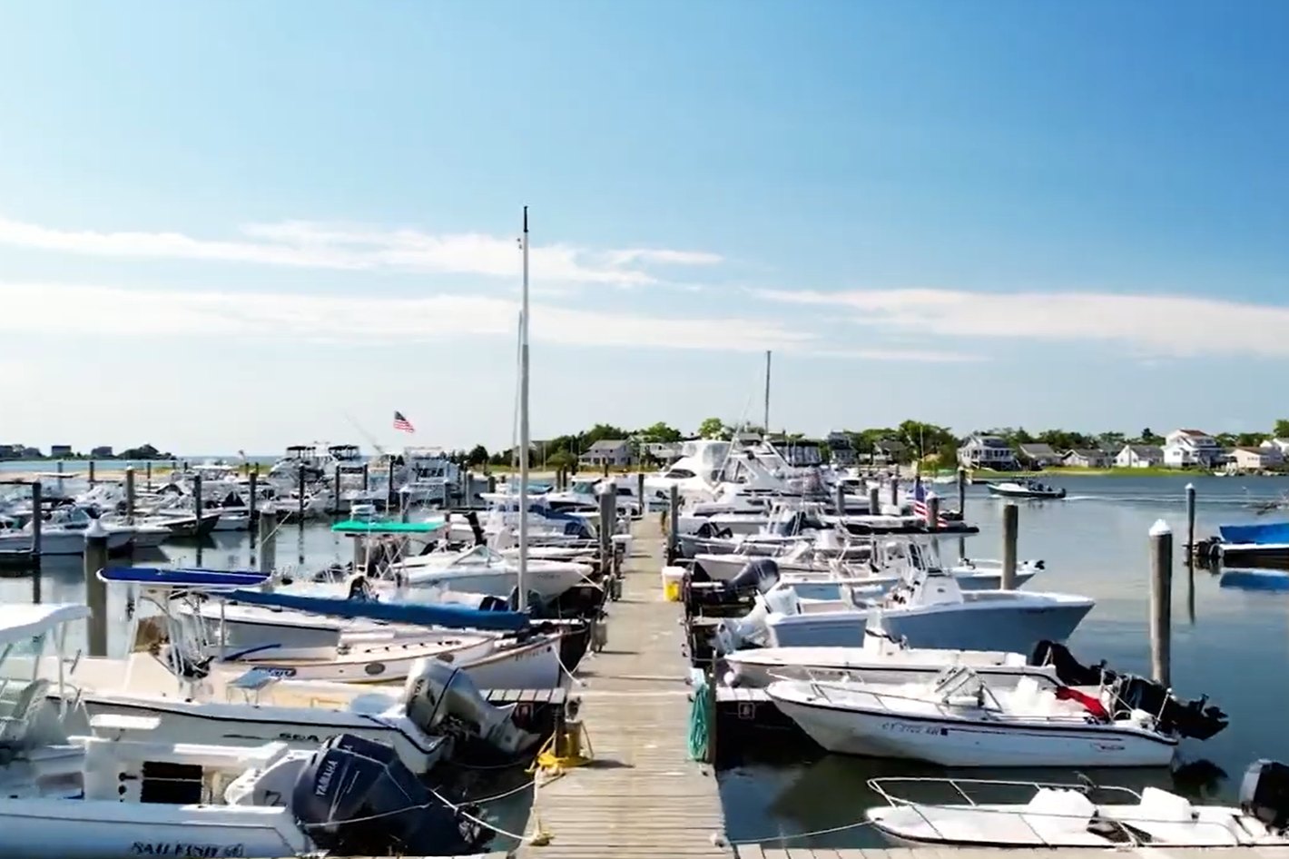 Boats moored along the docks at Petzold's Port Clinton marina